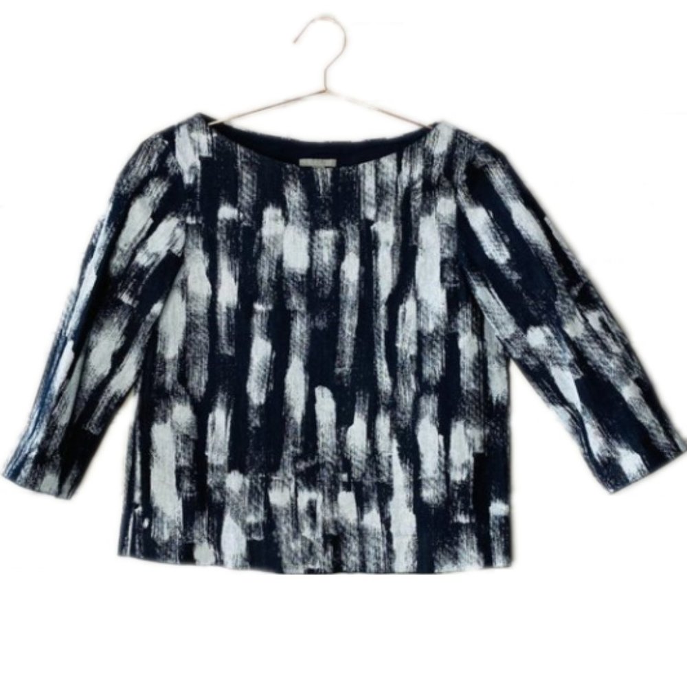 COS Dark Denim Paint Stroke Top Sz 4 Boatneck